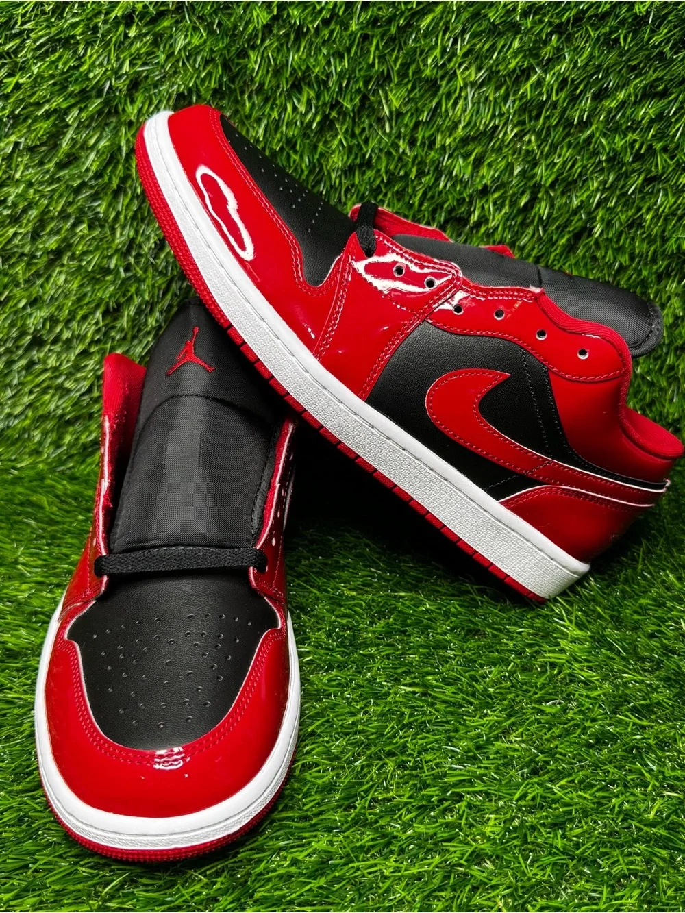 Size 10 - Mens Air Jordan 1 Low SE Patent Varsity Red Black Sneakers HV4089-006
